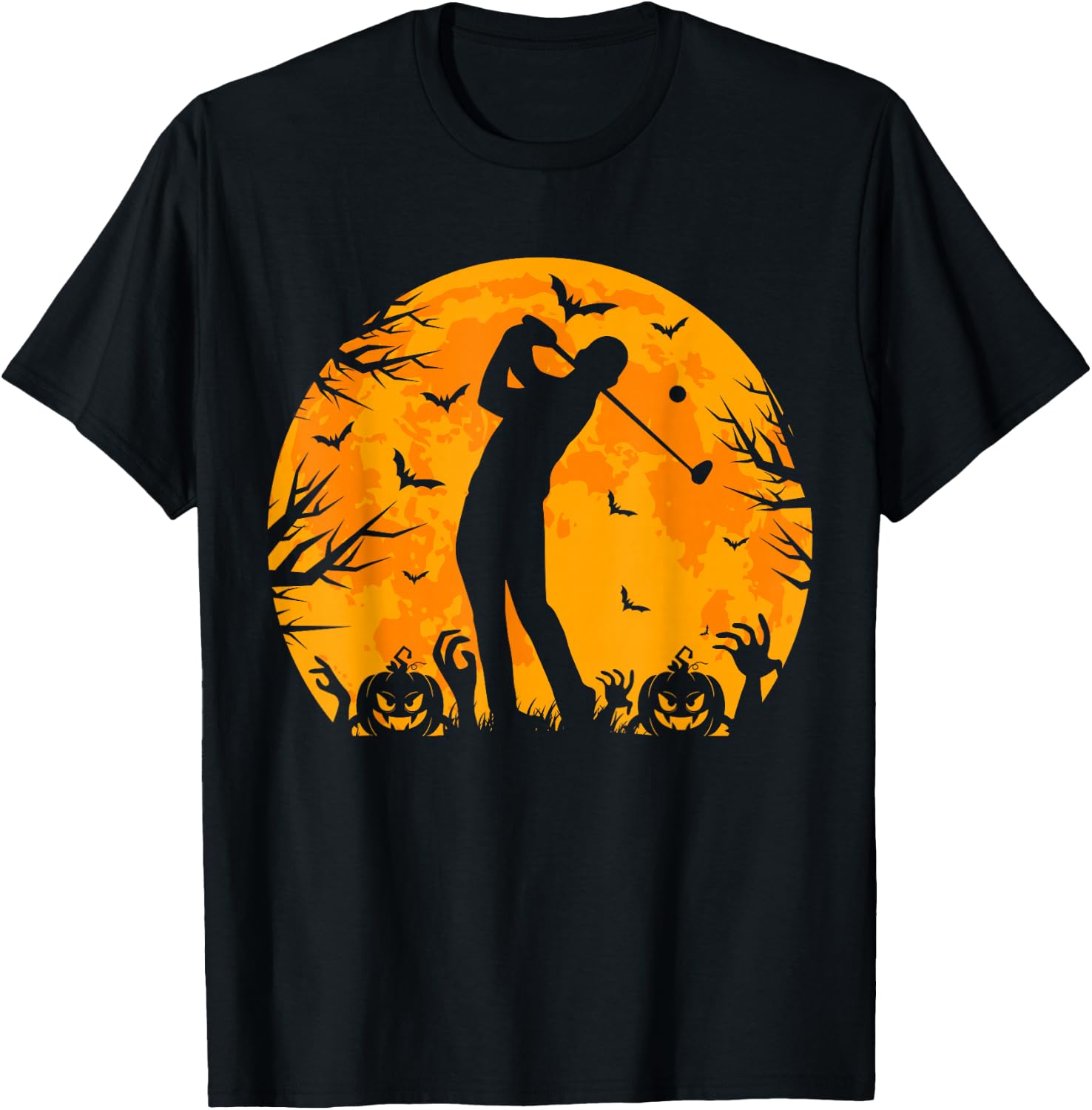 Golfing Halloween Men Golfer Pumpkin Spooky Golf Halloween T-Shirt - T-Shirt | Black