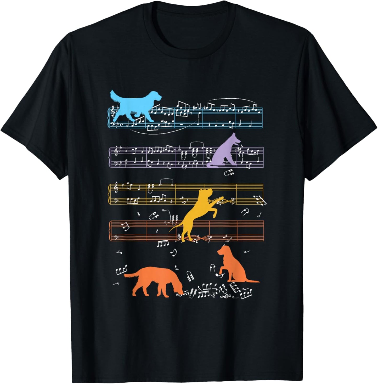 Dogs Playing With Sheet Music Notes - Music Teacher T-Shirt - T-Shirt | Black