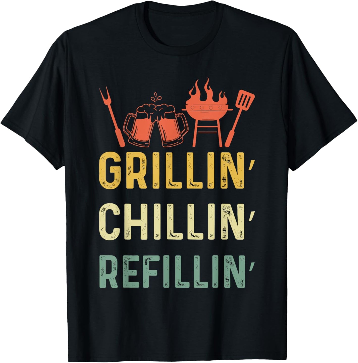 Funny Vintage Grill Dad - Grilling Chilling Refilling T-Shirt - T-Shirt | Black