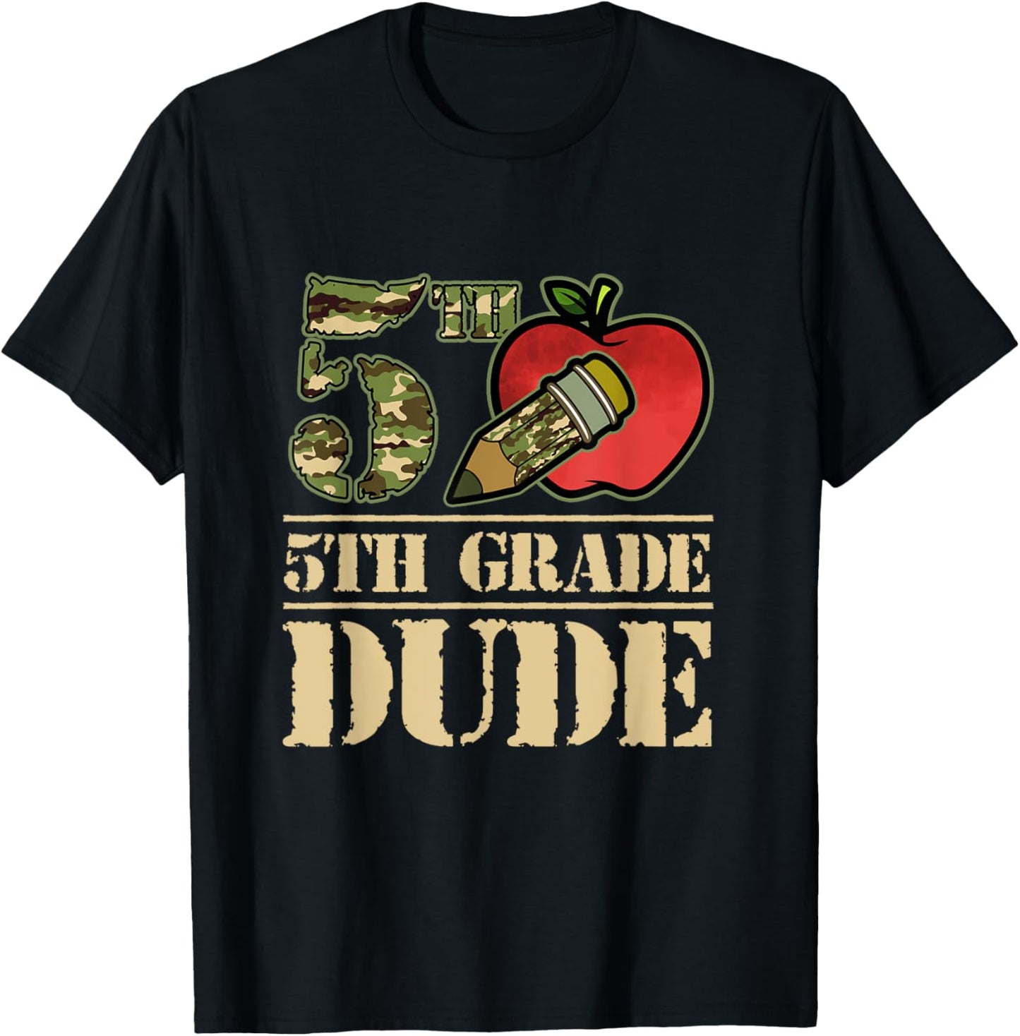 Camo Pencil 5th Grade Dude Student First Day Of School T-Shirt - T-Shirt | Black