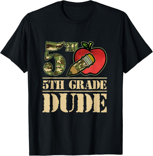 Camo Pencil 5th Grade Dude Student First Day Of School T-Shirt - T-Shirt | Black