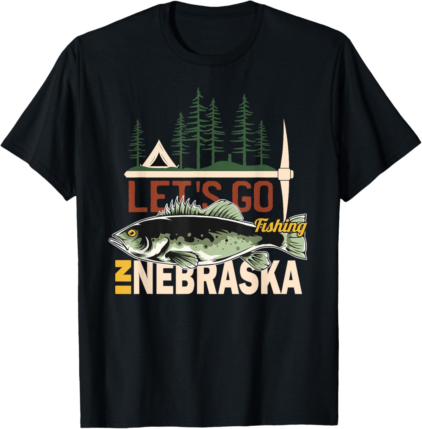 Camping Fishing in Nebraska - Nature Nebraska Fishing T-Shirt - T-Shirt | Black