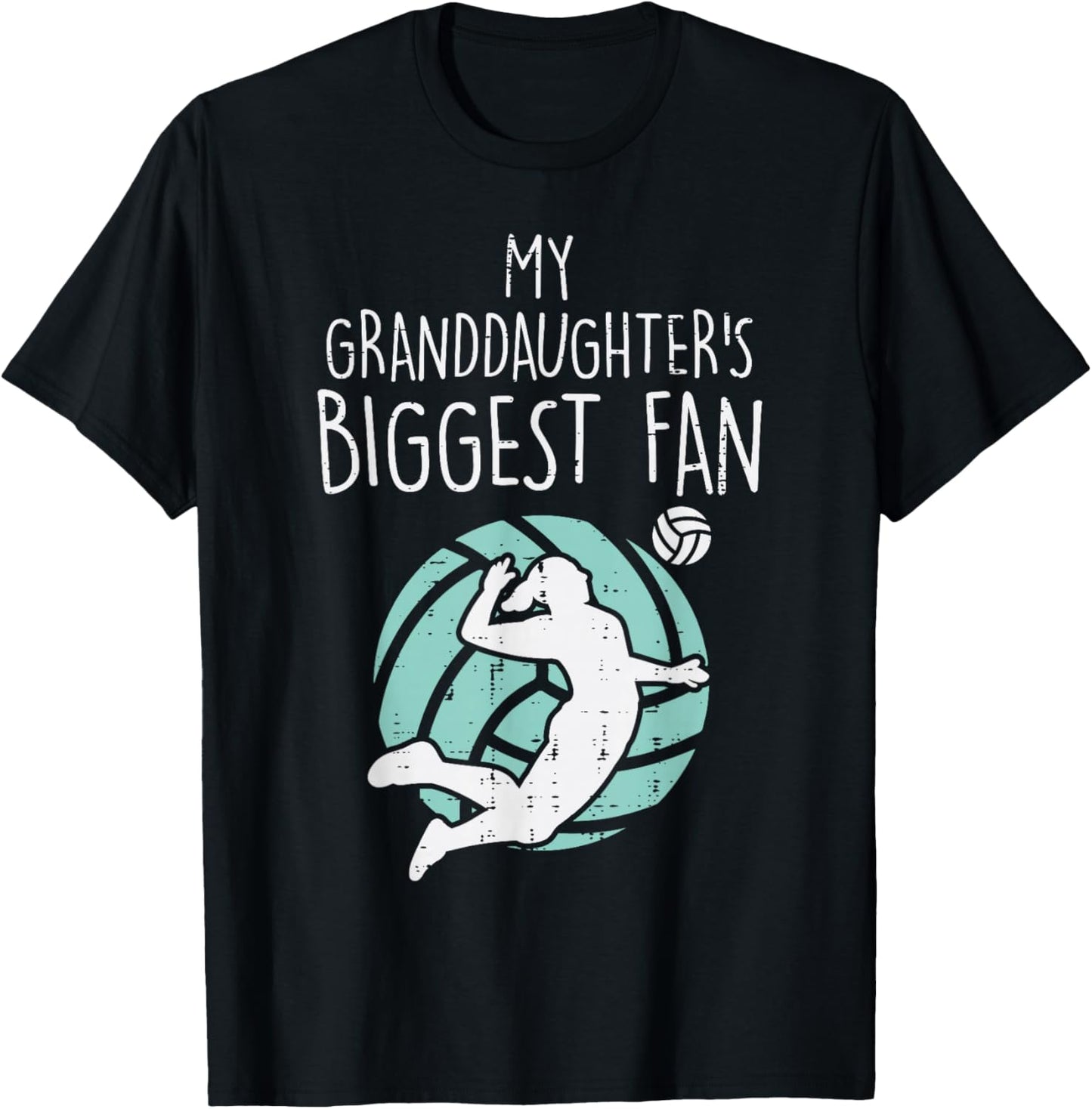 Granddaughters Biggest Fan Volleyball Family Grandma Grandpa T-Shirt - T-Shirt | Black