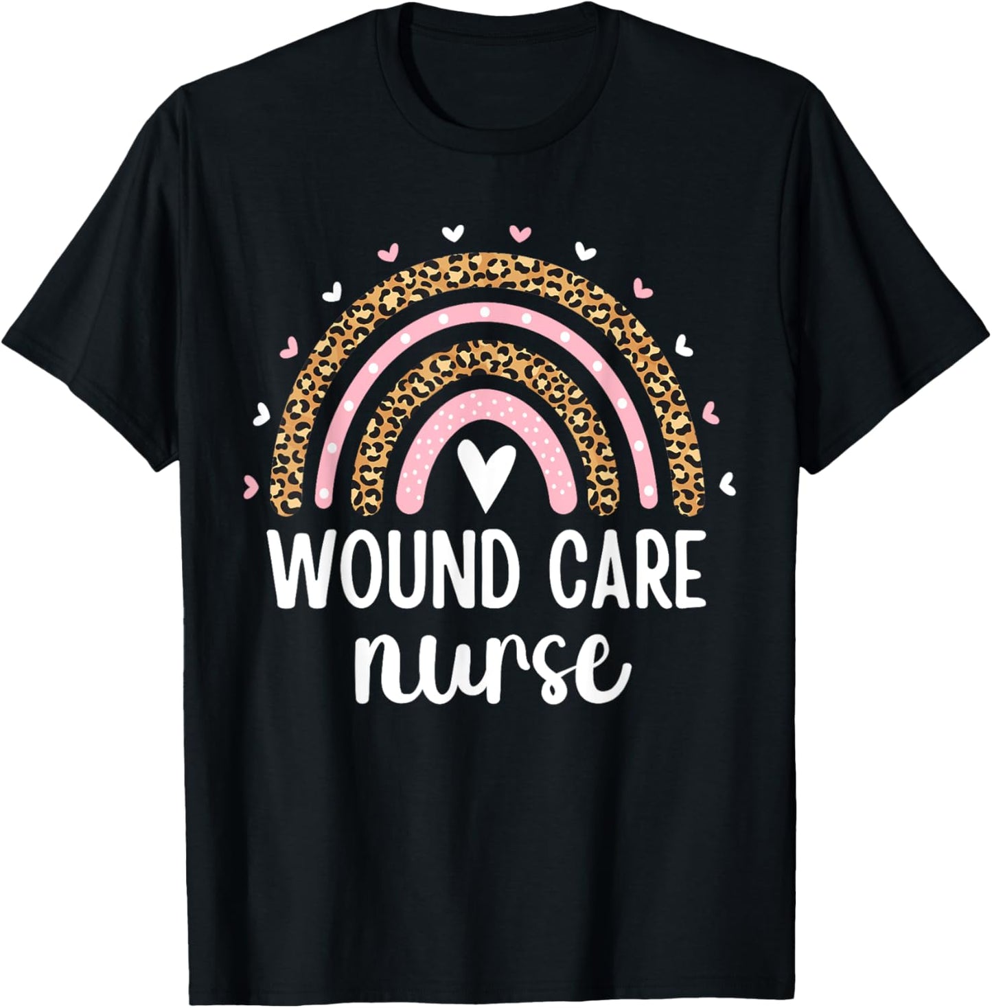 Wound Care Nurse Nursing Leopard Rainbow Wound Ostomy Nurse T-Shirt - T-Shirt | Black
