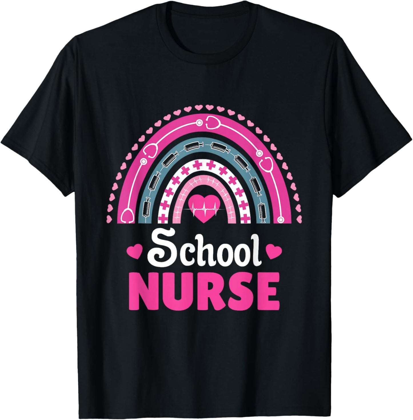 School Nurse Boho Rainbow T-Shirt - T-Shirt | Black