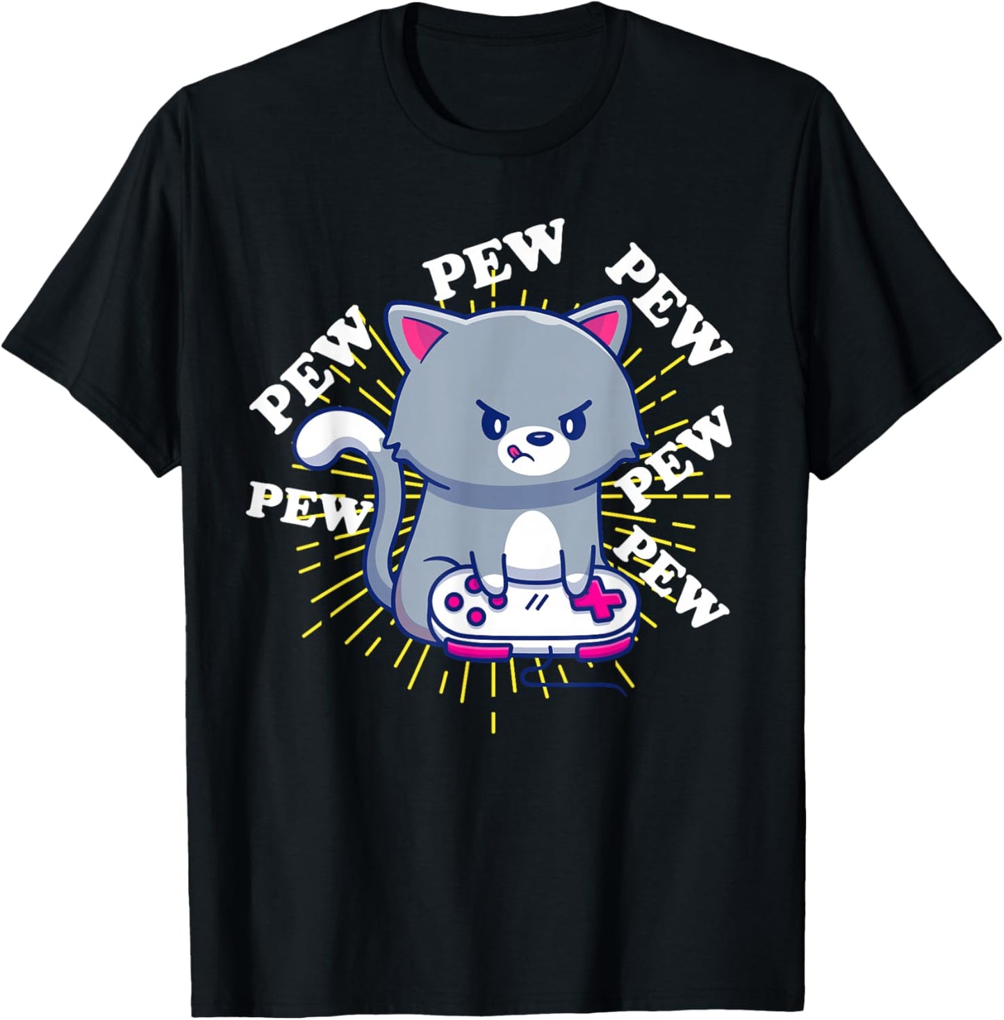 Pew Pew Cute Cat Gamer Headset Cat Gaming T-Shirt - T-Shirt | Black
