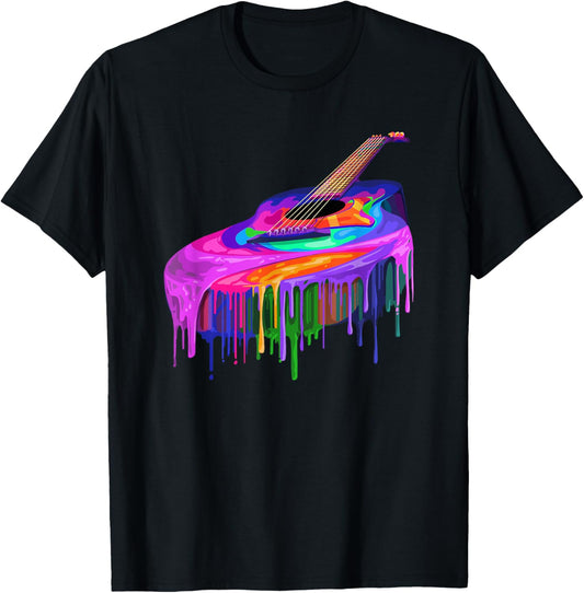 Acoustic Guitar Player Cool Musician Acoustic Guitar Melting T-Shirt - T-Shirt | Black