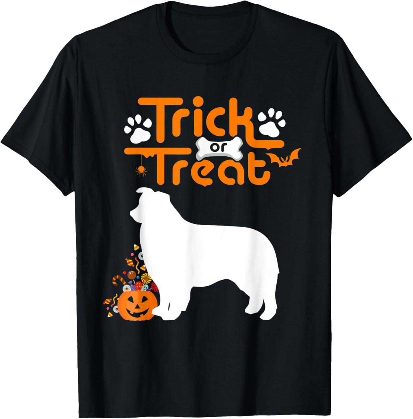 Trick Or Treat Australian Shepherd Dog Aussie Halloween Men Women Kids T-Shirt - T-Shirt | Black