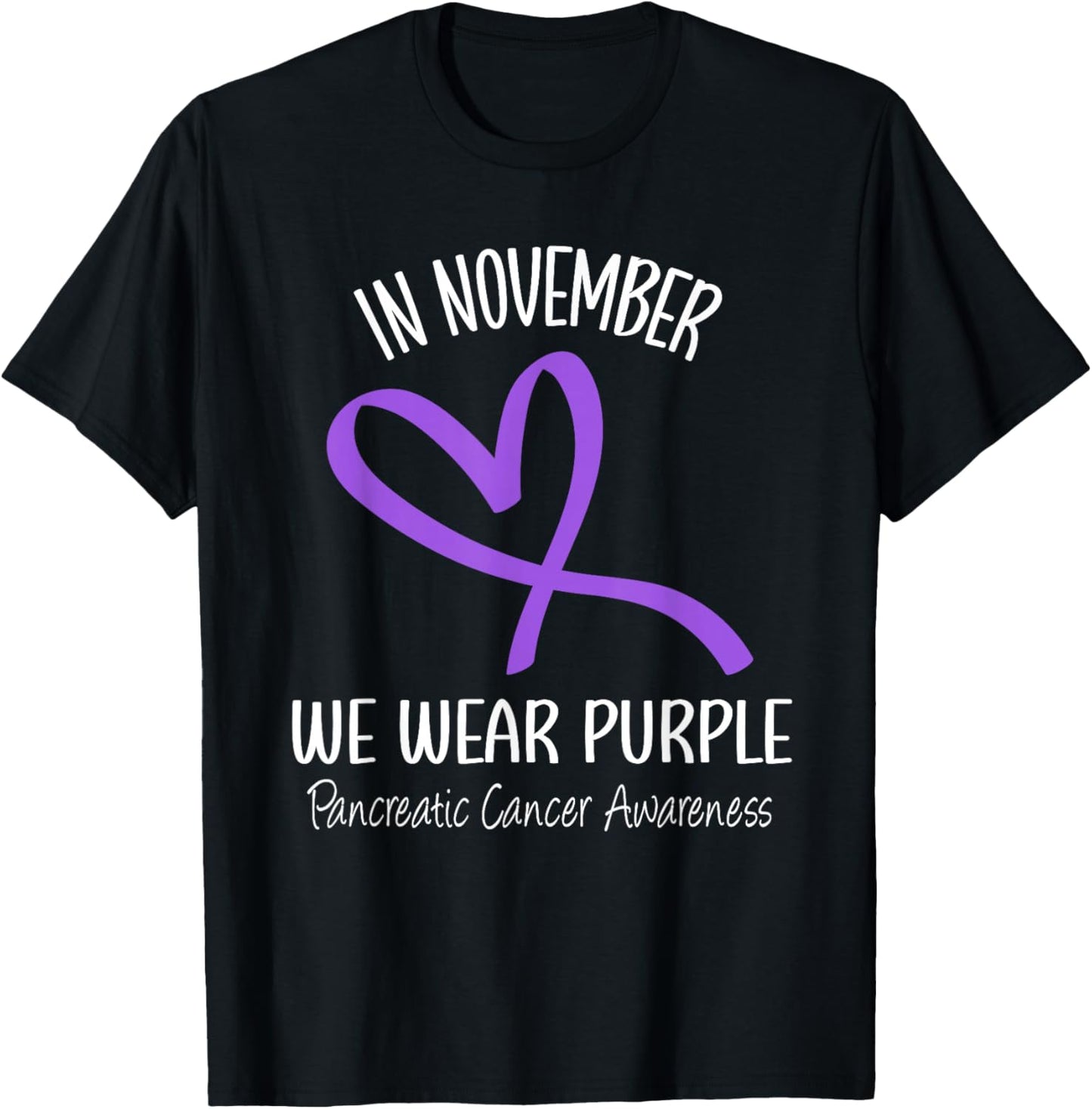Heart In November We Wear Purple Pancreatic Cancer Awareness T-Shirt - T-Shirt | Black