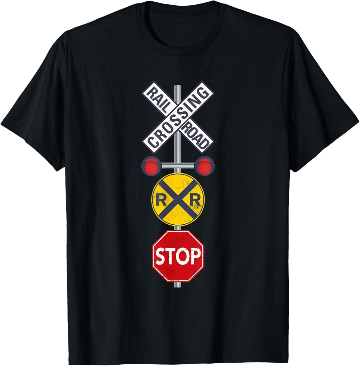 Railway Railroad Crossing Sign Train Worker Engineer Railfan T-Shirt - T-Shirt | Black