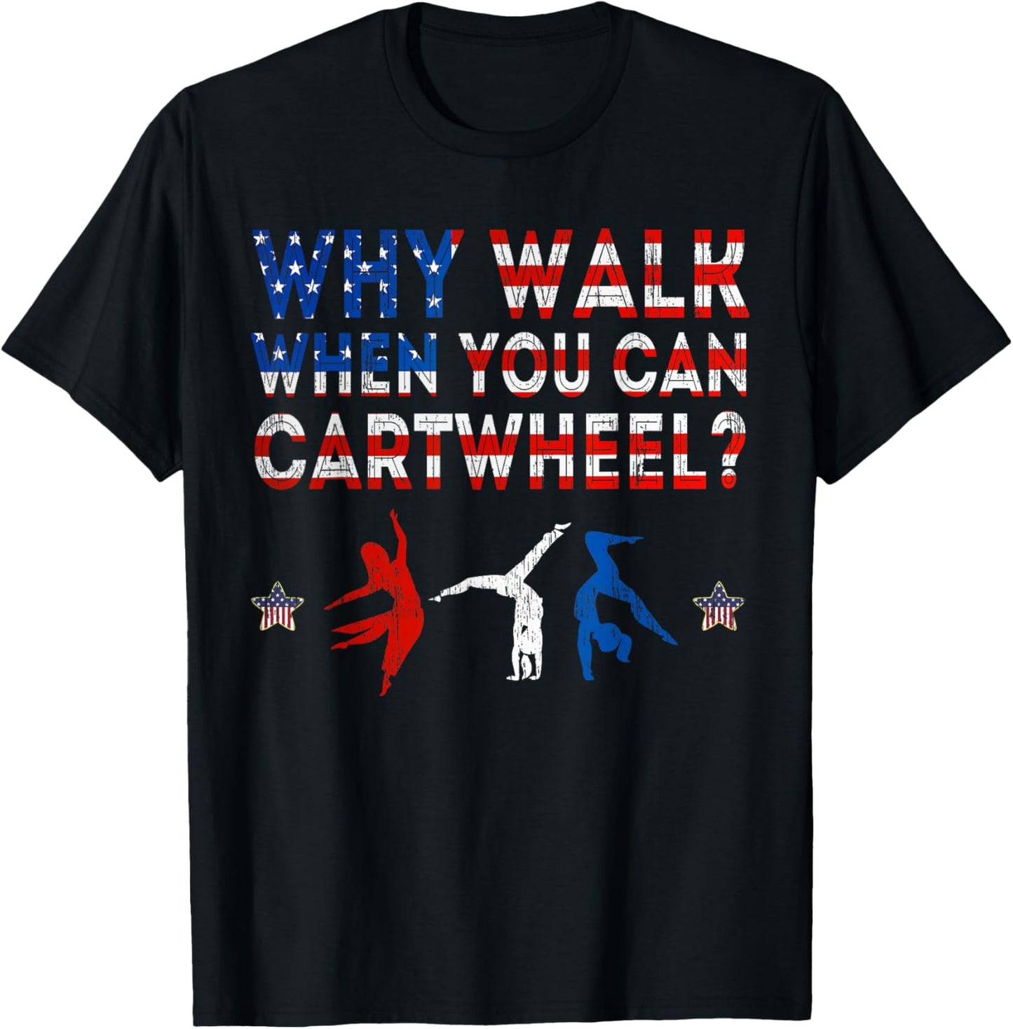Gymnastics USA American Flag - Cartwheel Tumbling Funny Girl T-Shirt - T-Shirt | Black