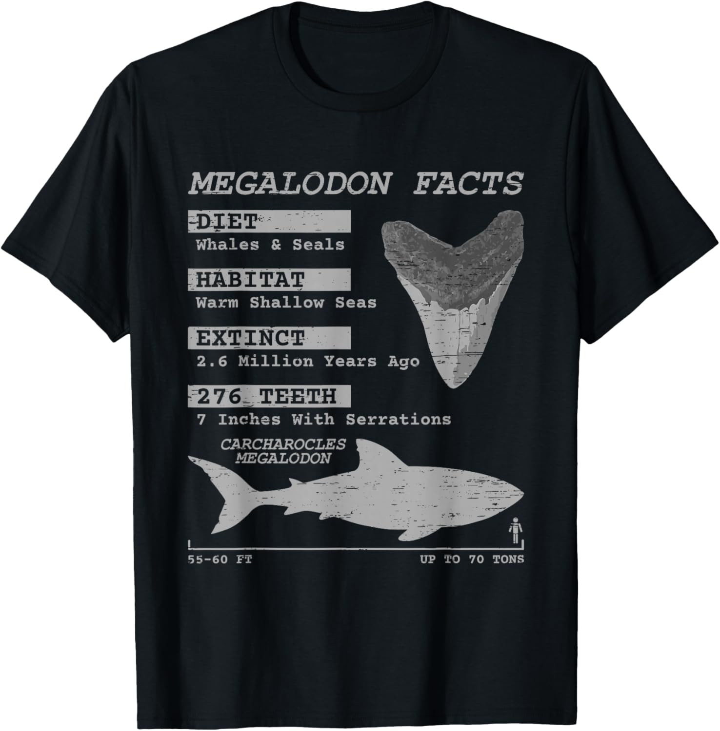 Megalodon Facts Teeth Meg Wildlife Sharks Deep Sea Creature T-Shirt - T-Shirt | Black