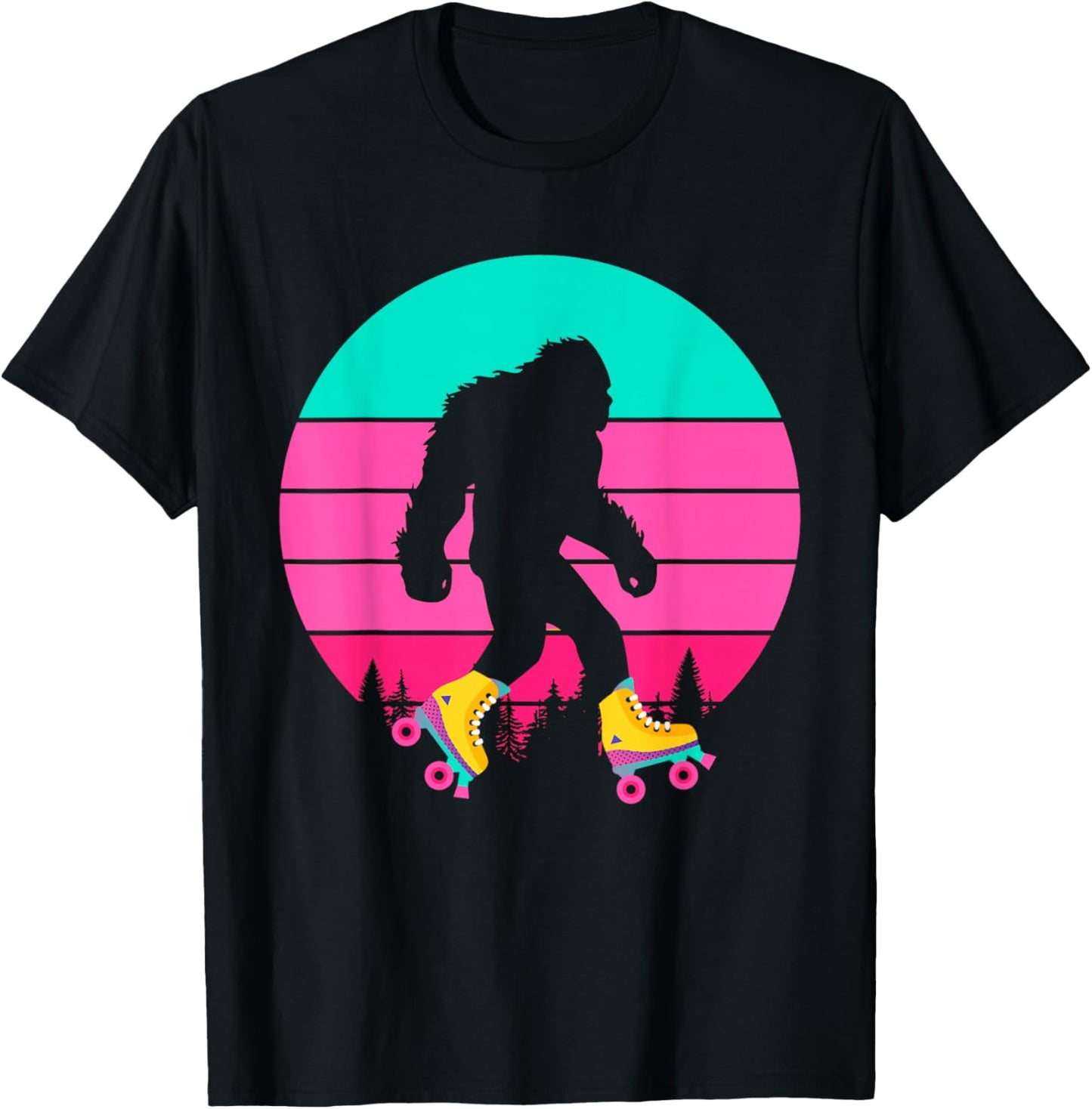 Bigfoot Roller Skates Sasquatch Yeti Rollerblade Shoes Wheel T-Shirt - T-Shirt | Black
