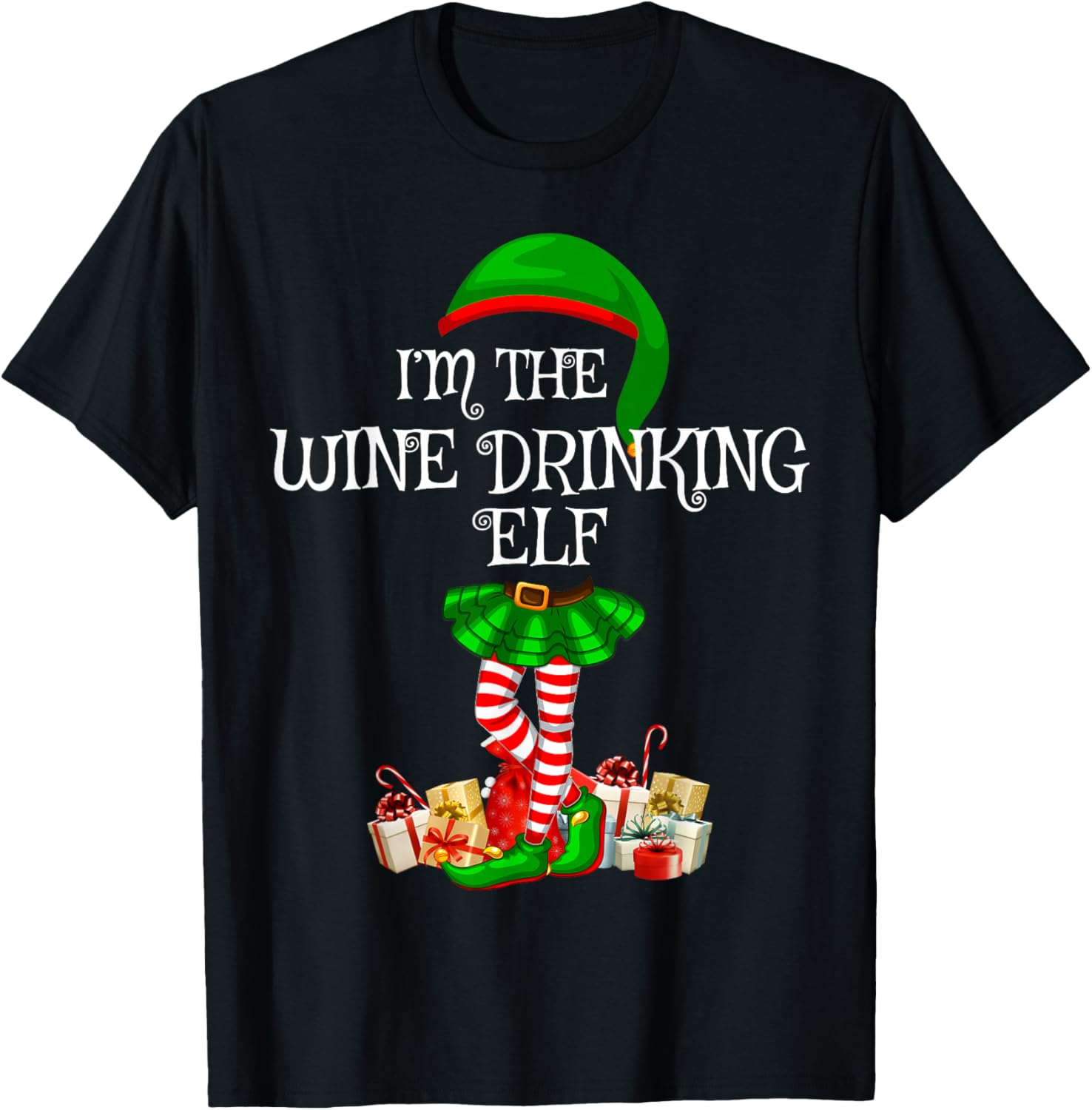 Matching Family Group I'm The Wine Drinking Elf Christmas T-Shirt - T-Shirt | Black