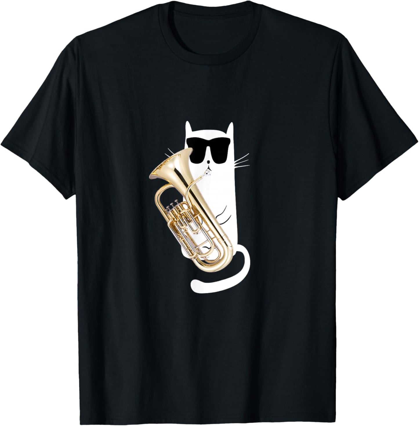 Funny Cat Wearing Sunglasses Playing Euphonium T-Shirt - T-Shirt | Black