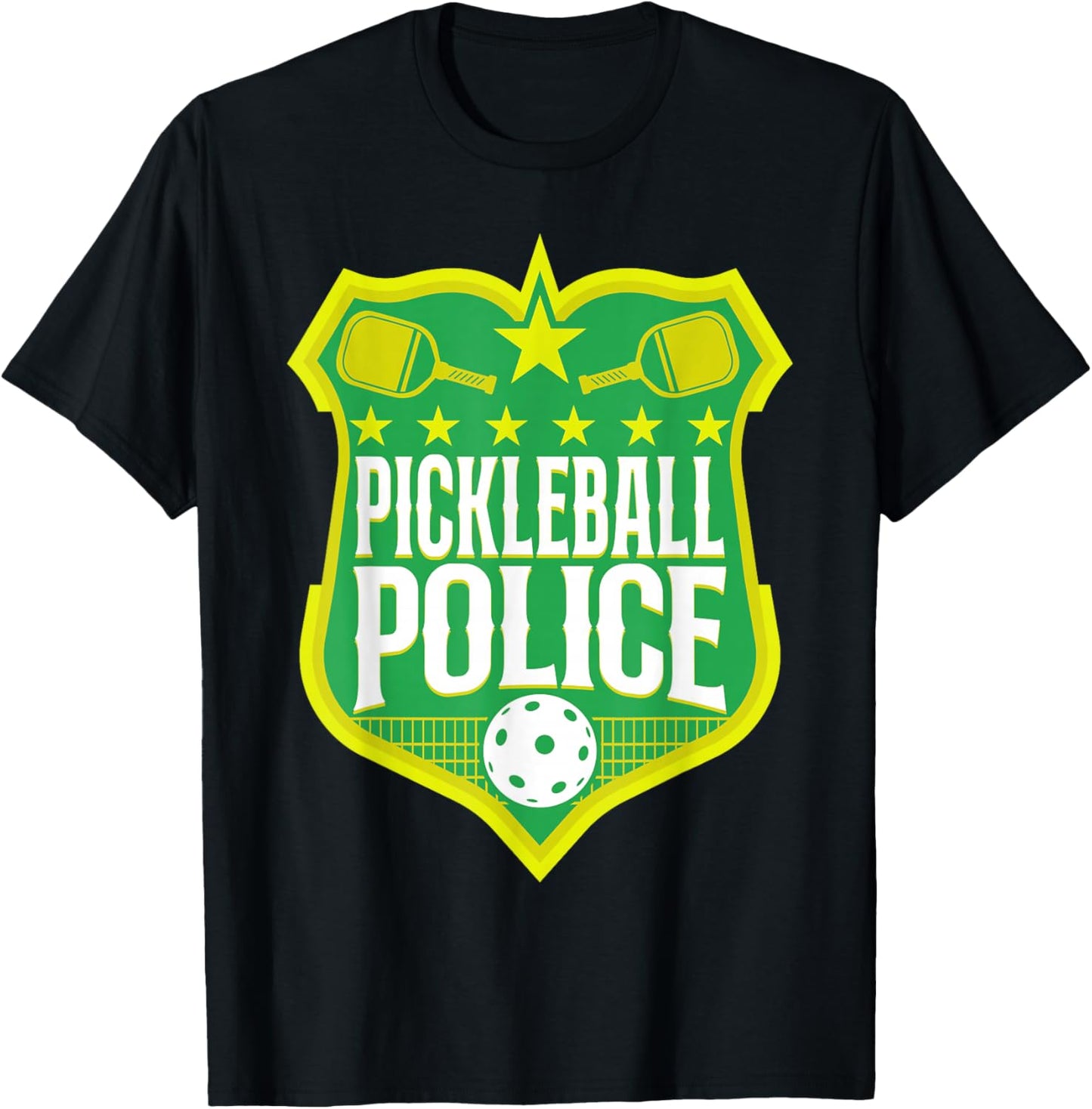 Pickleball Badge Pickleball Police T-Shirt - T-Shirt | Black