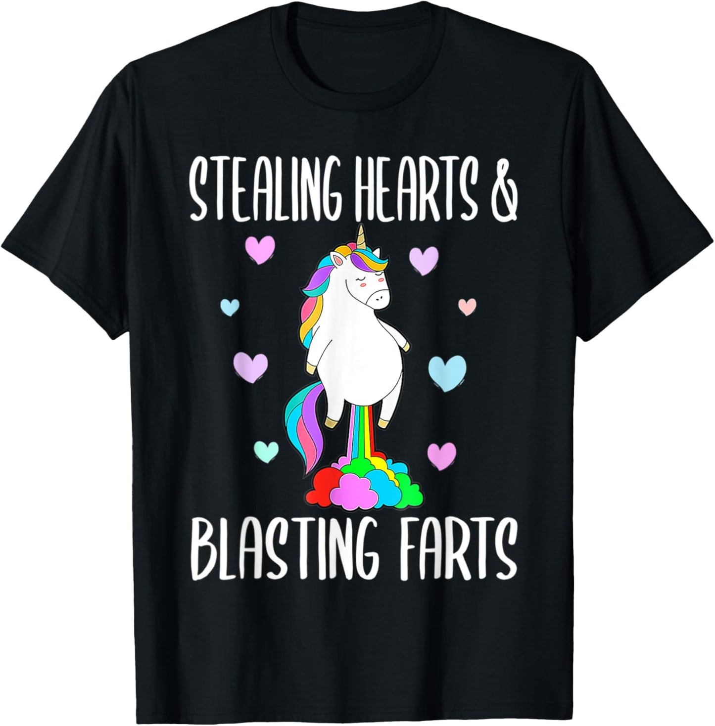 Stealing Hearts Blasting Farts Valentines Day Unicorn Funny T-Shirt - T-Shirt | Black