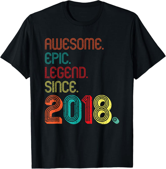 Awesome Epic Legend Since 2018 7 Years Old 7th Birthday T-Shirt - T-Shirt | Black