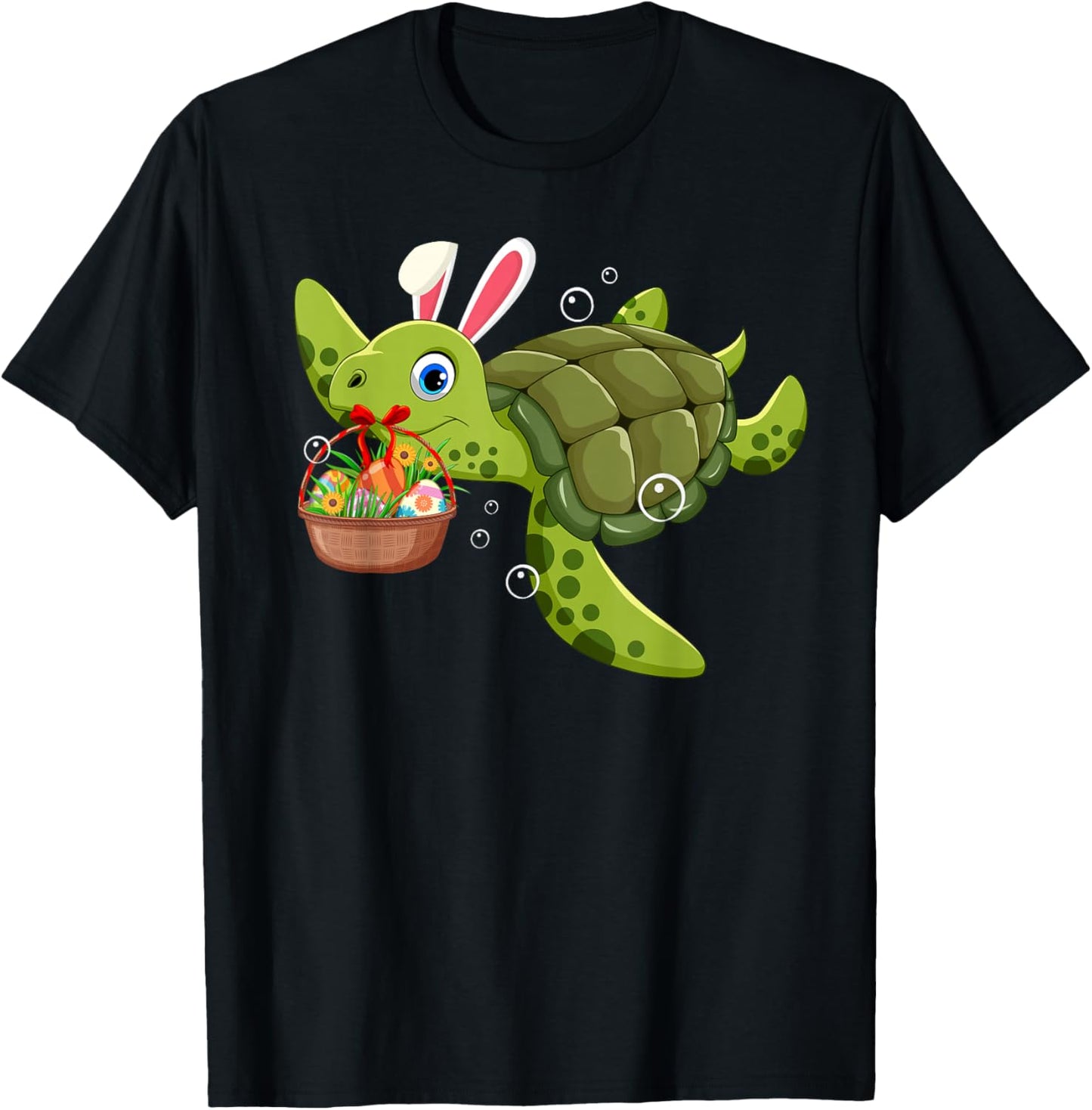 Cute Bunny Turtle Hold Easter Eggs Basket Happy Easter Day T-Shirt - T-Shirt | Black