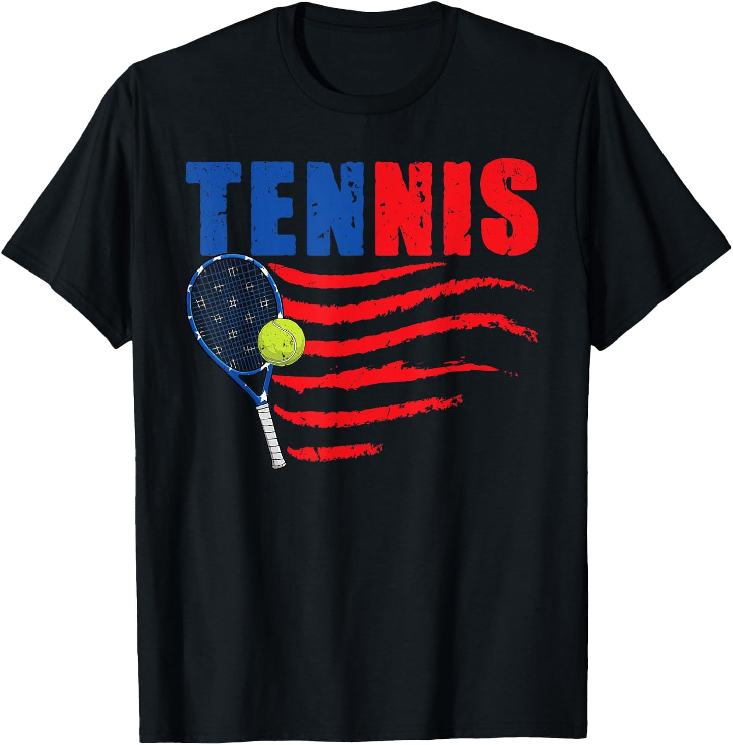 Retro Tennis Lover USA American Flag 4th Of July T-Shirt - T-Shirt | Black