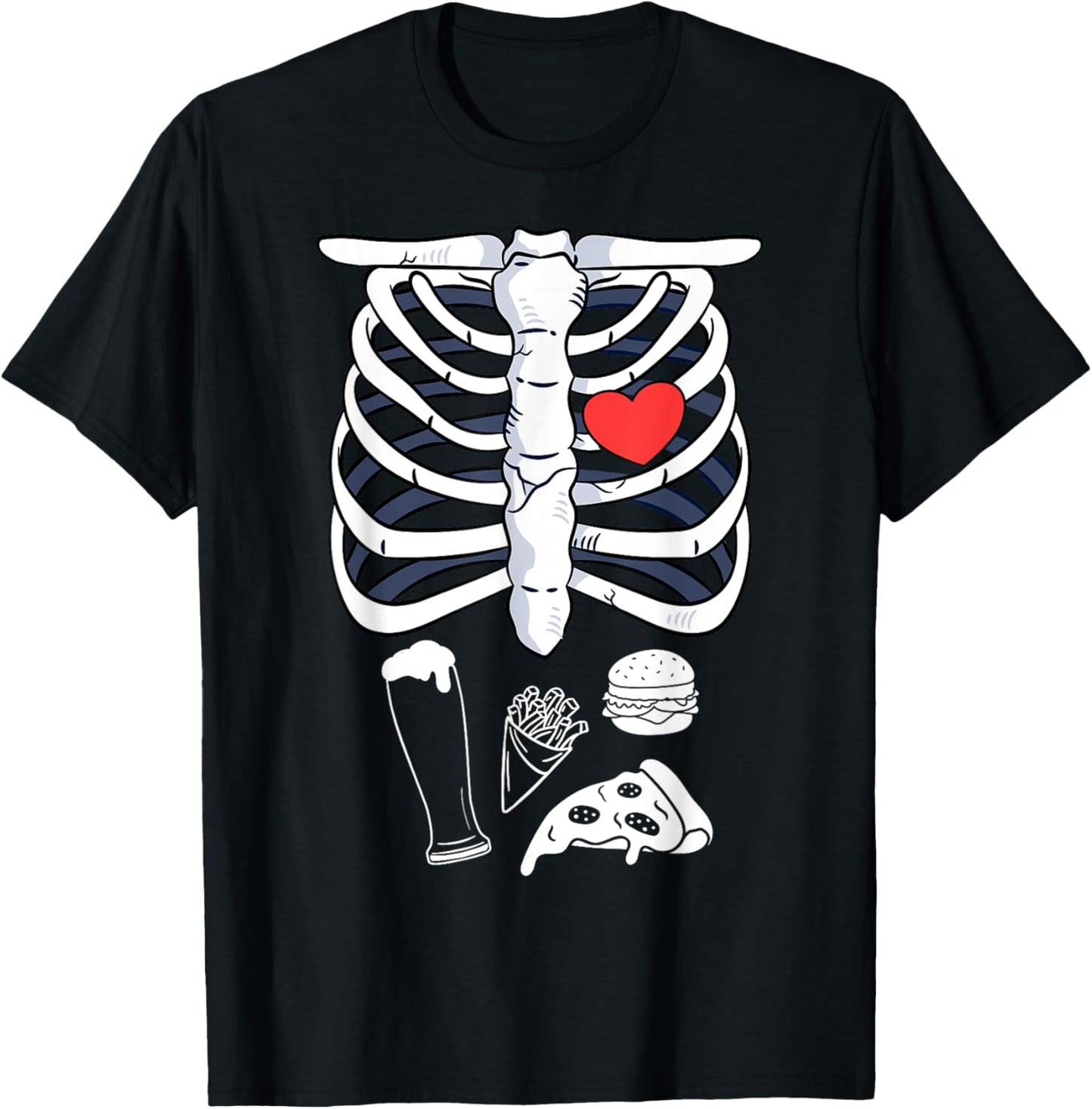 Skeleton Halloween Beer Pizza French Fries Burger Costume T-Shirt - T-Shirt | Black