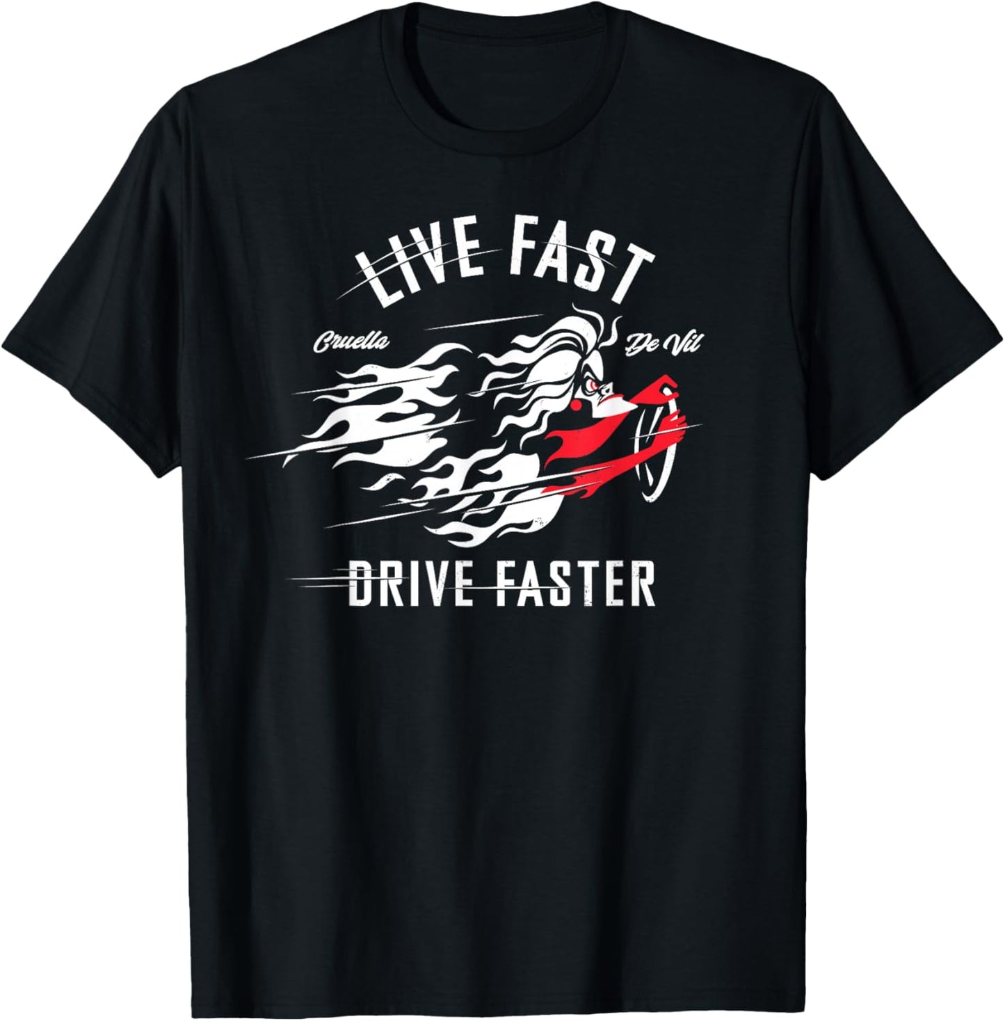 Disney Villains Cruella de Vil Live Fast Drive Faster T-Shirt - T-Shirt | Black