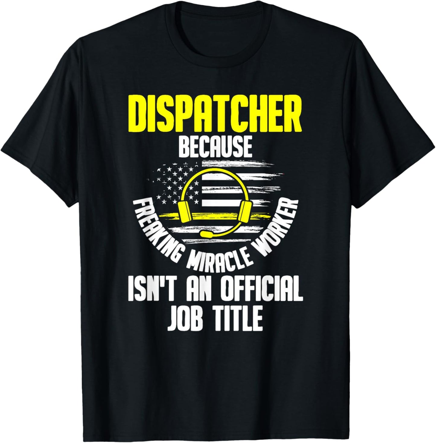 Dispatcher - 911 Operator Thin Gold Yellow Line Dispatcher T-Shirt - T-Shirt | Black