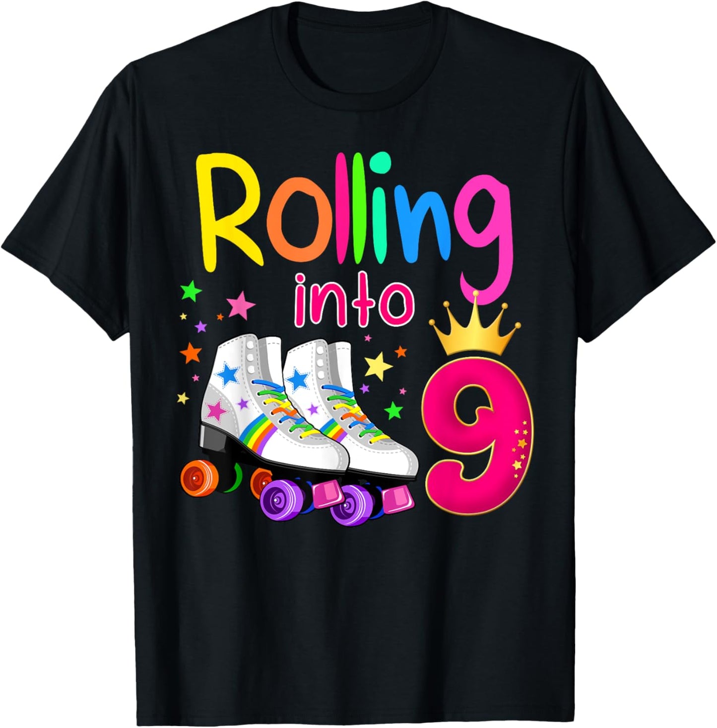 Rolling Into 9 Roller Skater 9th Birthday 9 years old B-day T-Shirt - T-Shirt | Black