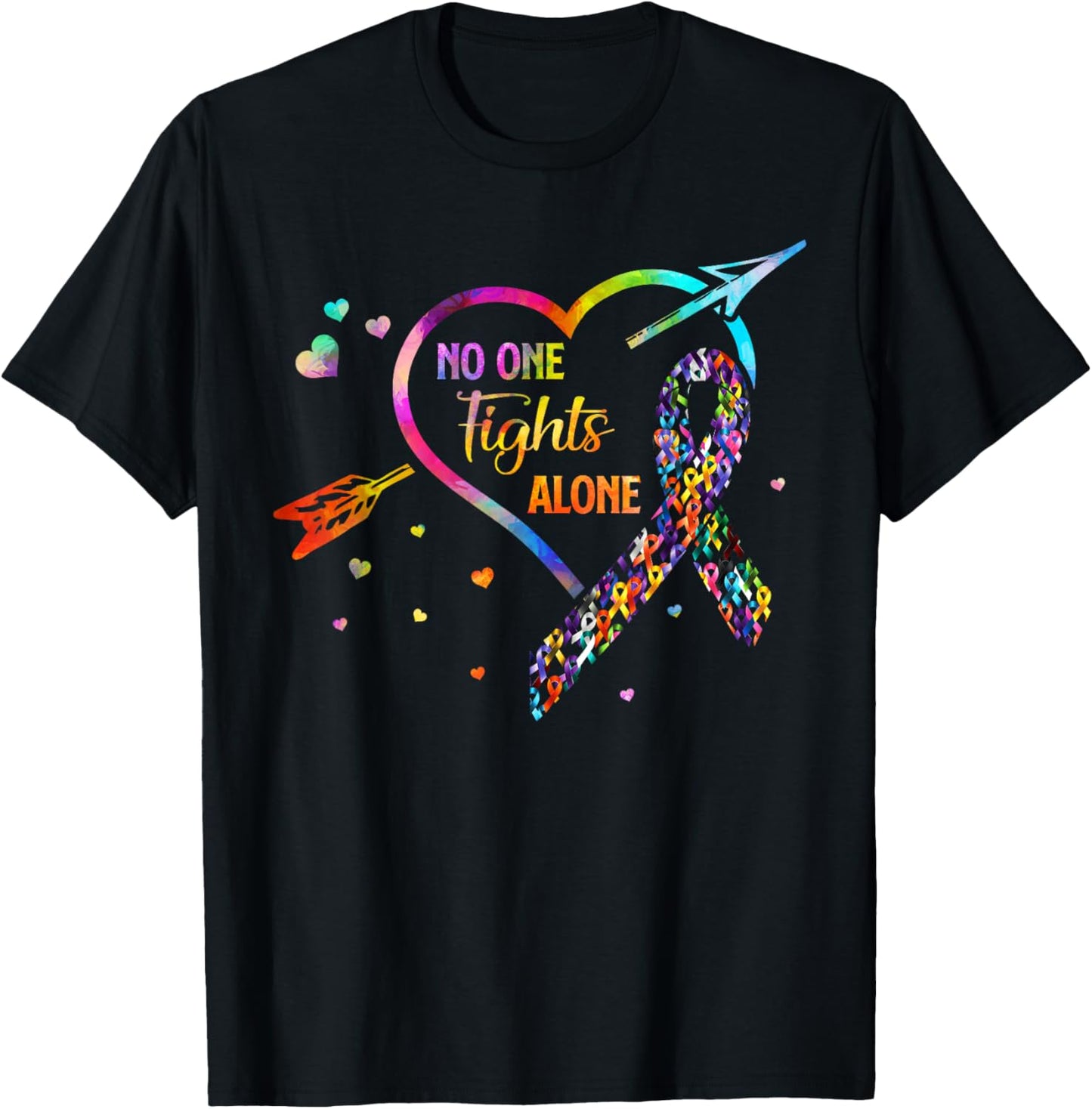 No One Fight Alone Arrow Heart Fight Cancer Ribbon T-Shirt - T-Shirt | Black