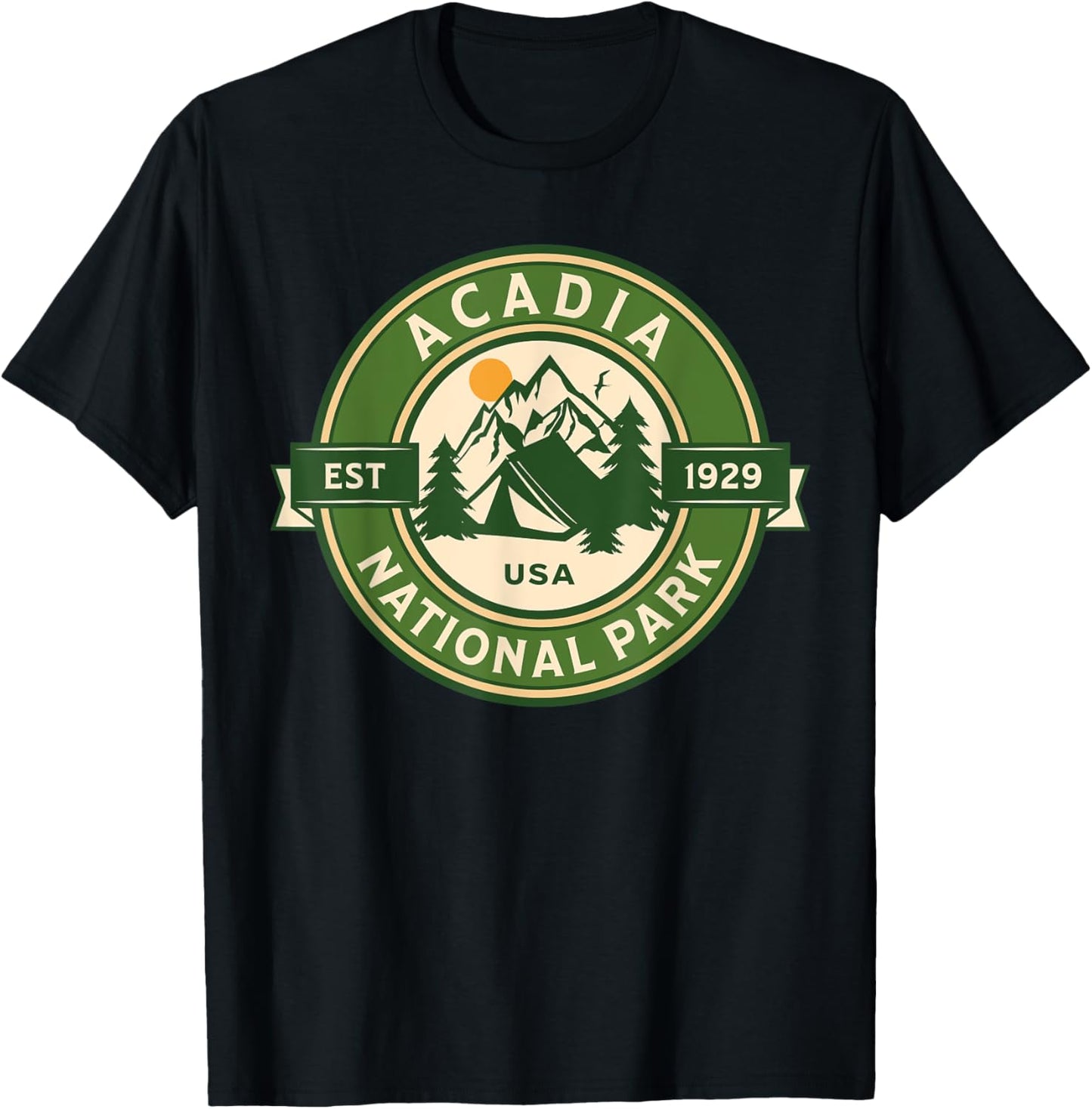 Acadia National Park Maine Hike Camp Outdoors Retro T-Shirt - T-Shirt | Black