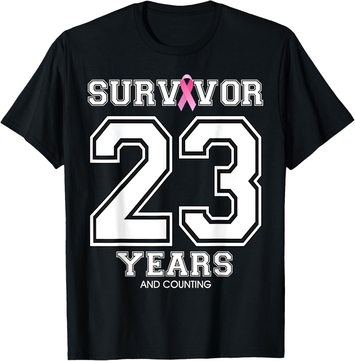 23 Years Breast Cancer Survivor Gifts Pink Ribbon T-Shirt - T-Shirt | Black