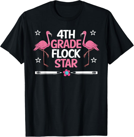 4th Grade Flock Stars Flamingo Teacher Student Kids Gifts T-Shirt - T-Shirt | Black