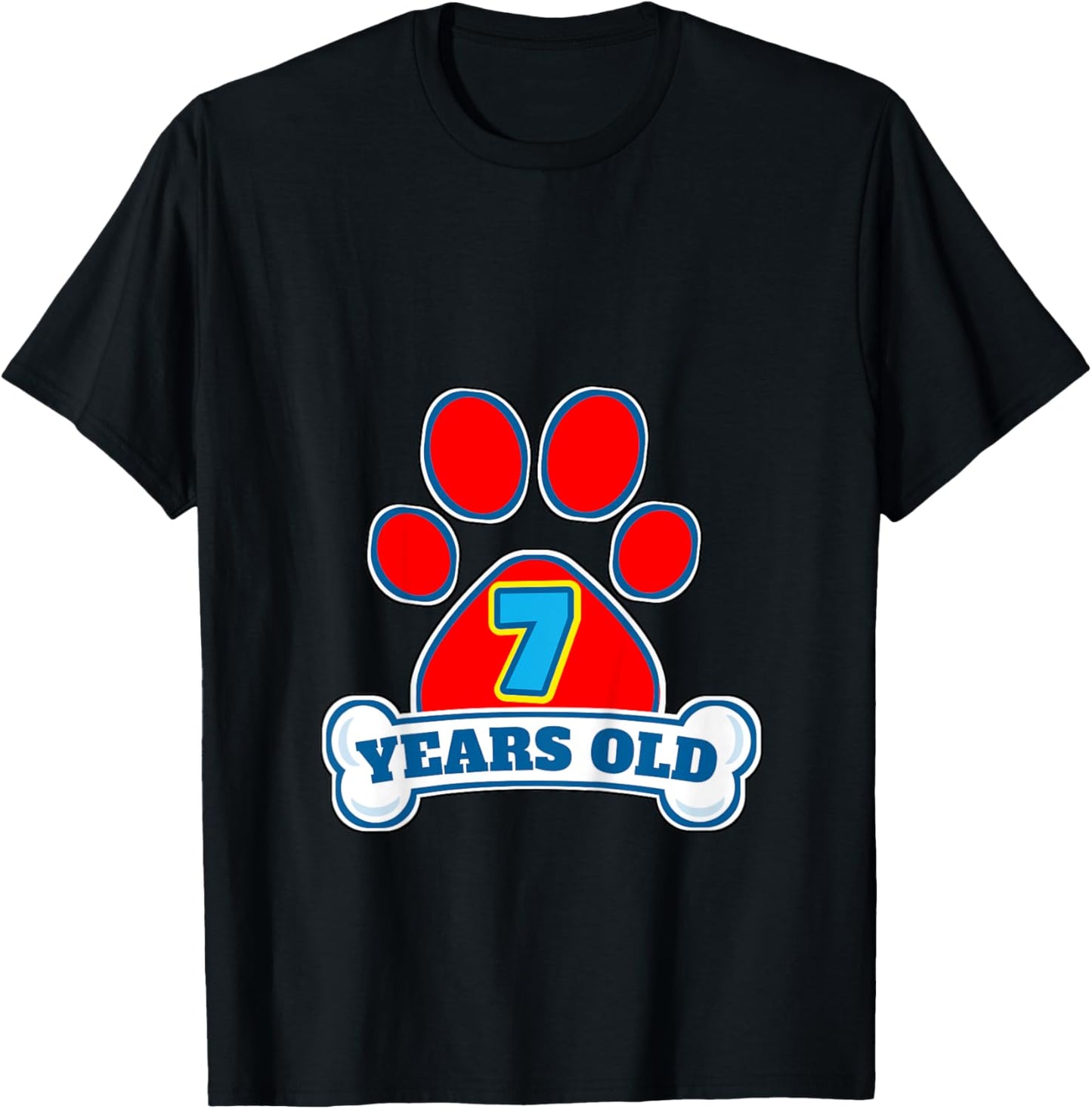 7 Year Old 7th Birthday Paw Themed Party Gift Boys Girls T-Shirt - T-Shirt | Black