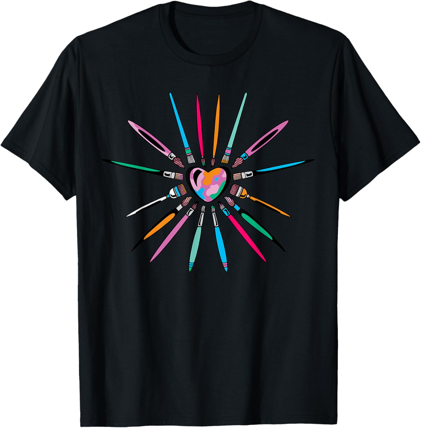 Cool Brush Heart Shape Art Teacher Paint for Artist Painter Men Women Kids T-Shirt - T-Shirt | Black