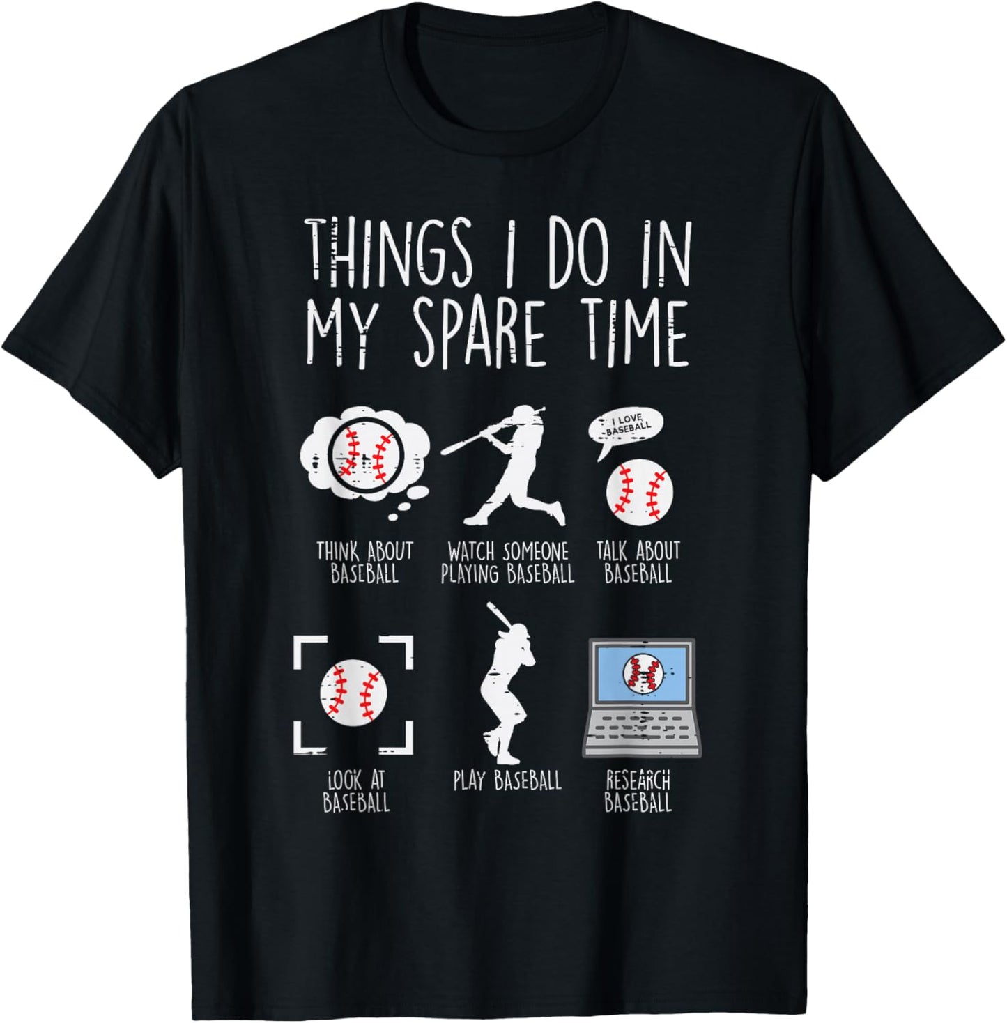 Things I Do Spare Time Baseball Funny Player Men Women Kids T-Shirt - T-Shirt | Black