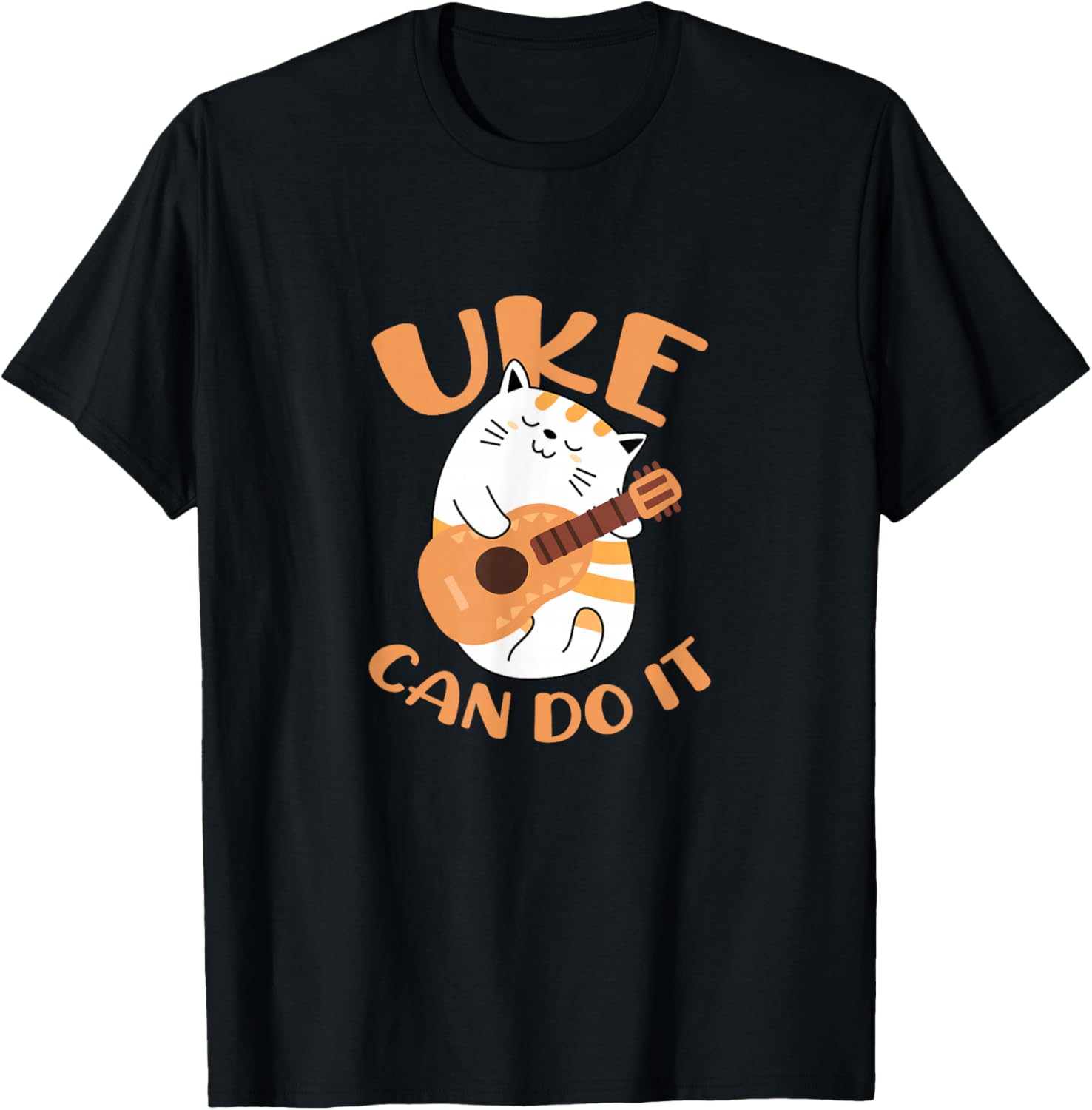 Uke Can Do It Funny Cat Playing Ukulele Uke Players T-Shirt - T-Shirt | Black