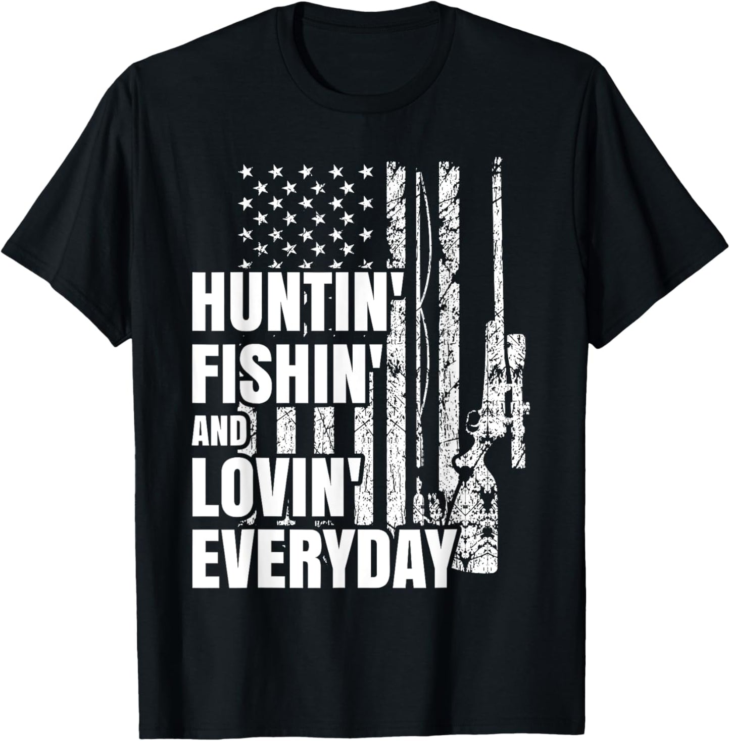 Hunting Fishing Loving Everyday American Deer Hunter Patriot T-Shirt - T-Shirt | Black
