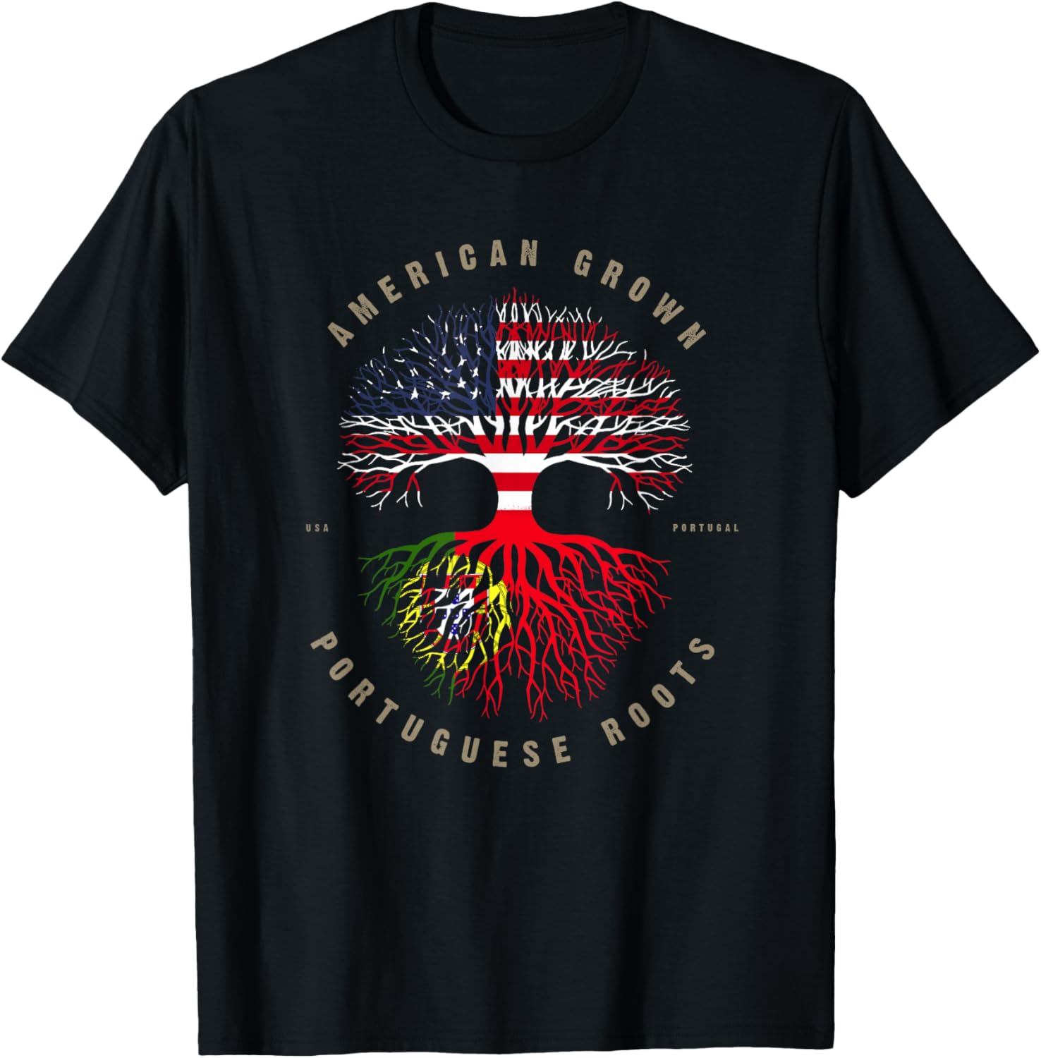 American Grown Portuguese Roots Portugal Flag T-Shirt - T-Shirt | Black