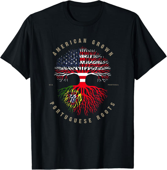 American Grown Portuguese Roots Portugal Flag T-Shirt - T-Shirt | Black