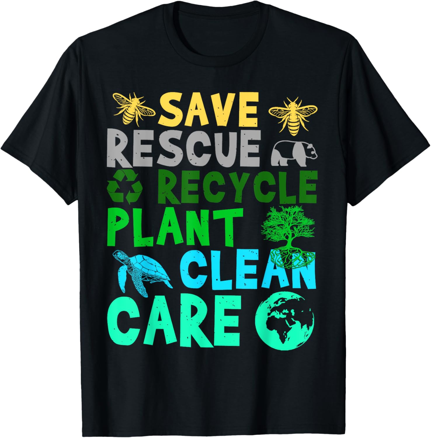 Earth Day Save Bees Rescue Animals Recycle Plastict 2022 T-Shirt - T-Shirt | Black