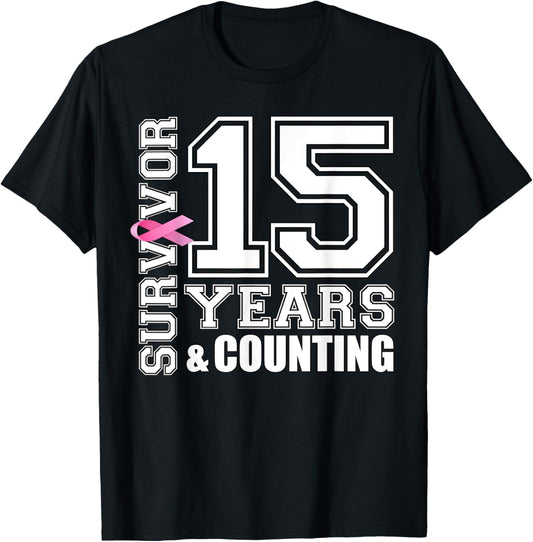 15 Years Breast Cancer Survivor Pink Ribbon Gifts T-Shirt - T-Shirt | Black