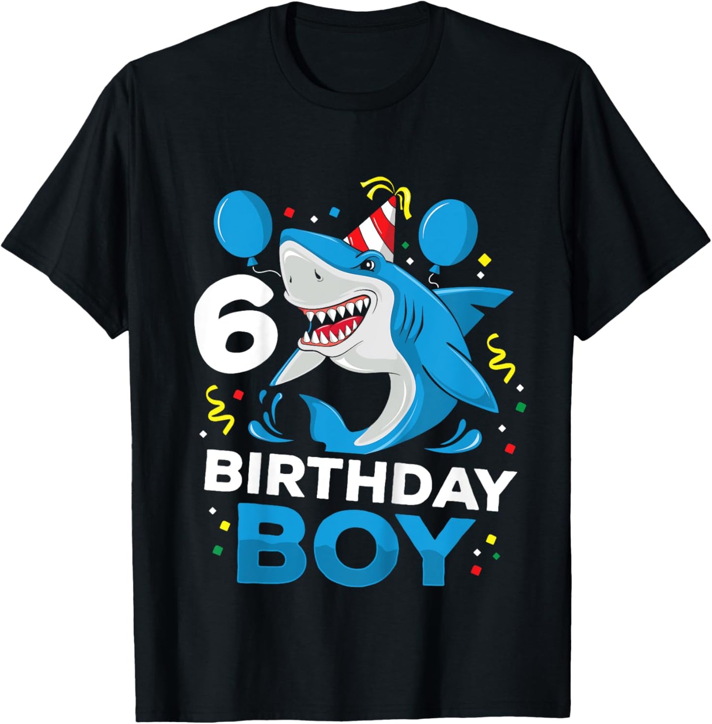 Kids 6th Birthday Boy Shark Ocean Theme Party 6 Years Old For Boy T-Shirt - T-Shirt | Black