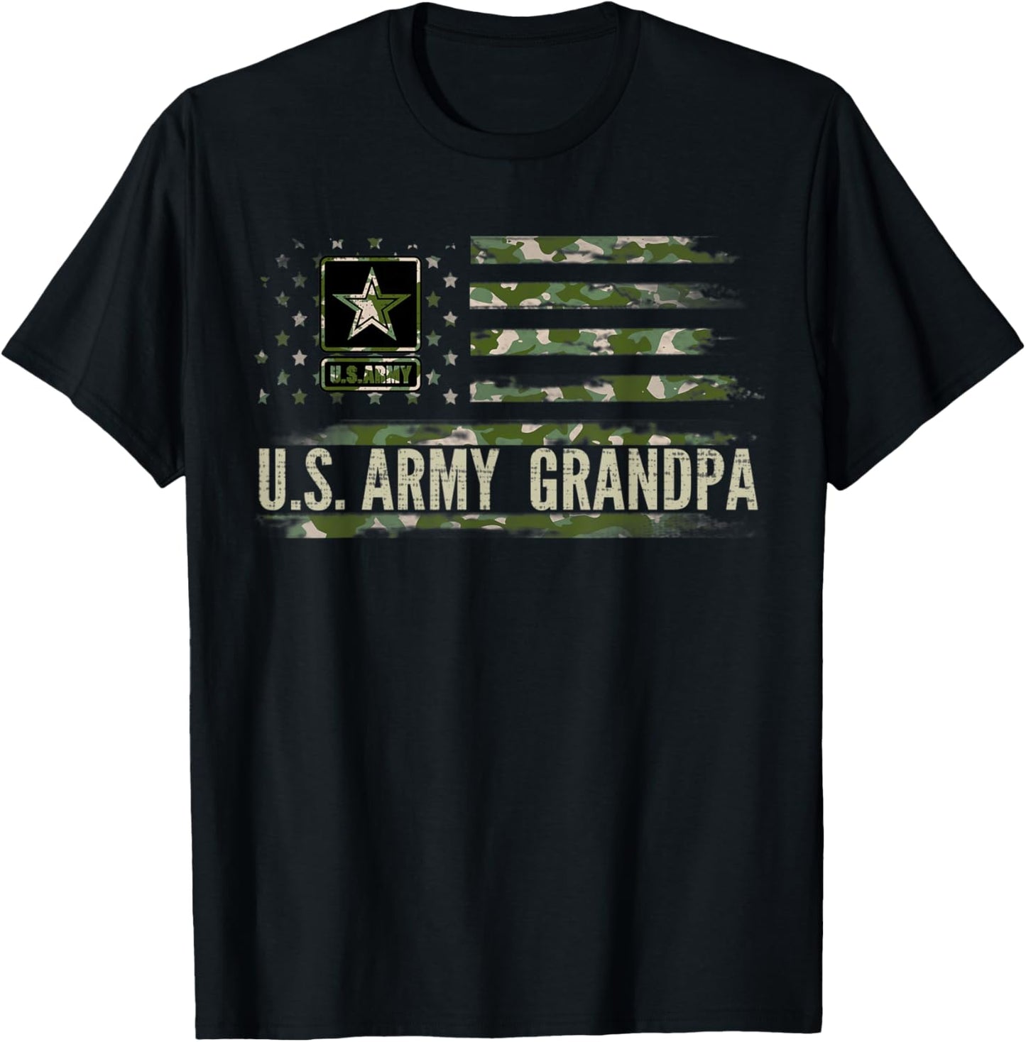 Vintage U.S Army Grandpa With Camo American Flag Veteran T-Shirt - T-Shirt | Black