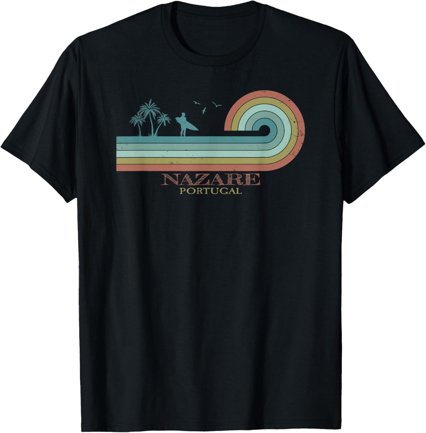 Nazare Surfer I Portugal Retro I Surfing I Nazare Surf T-Shirt - T-Shirt | Black