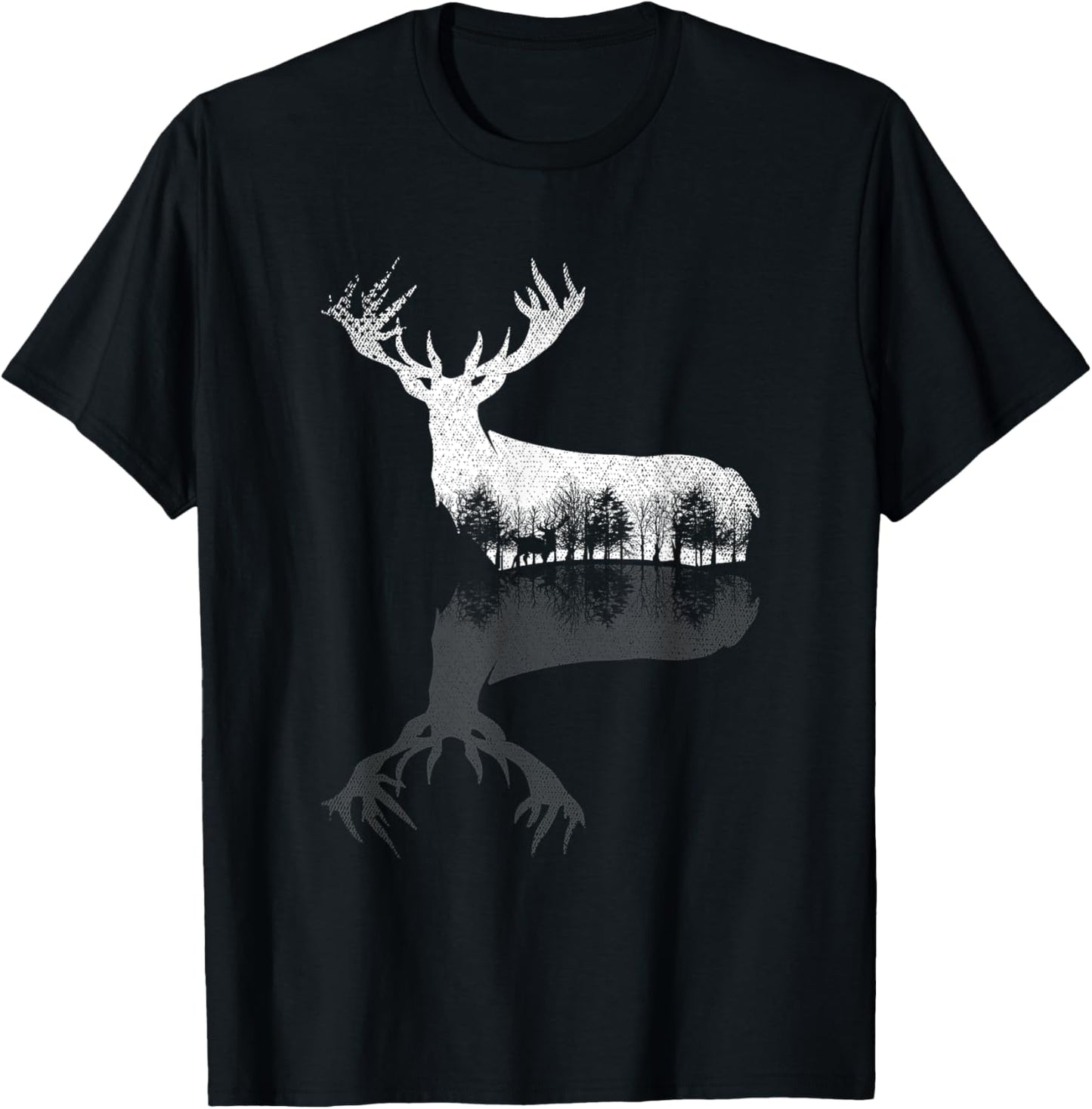 Animal Outdoor Trees Nature Forest Wildlife Reflection Deer T-Shirt - T-Shirt | Black