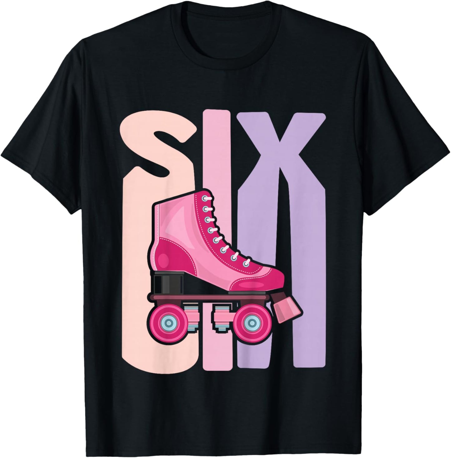 6 Year Old Cute Roller Skating Birthday Girl 6th B-day T-Shirt - T-Shirt | Black