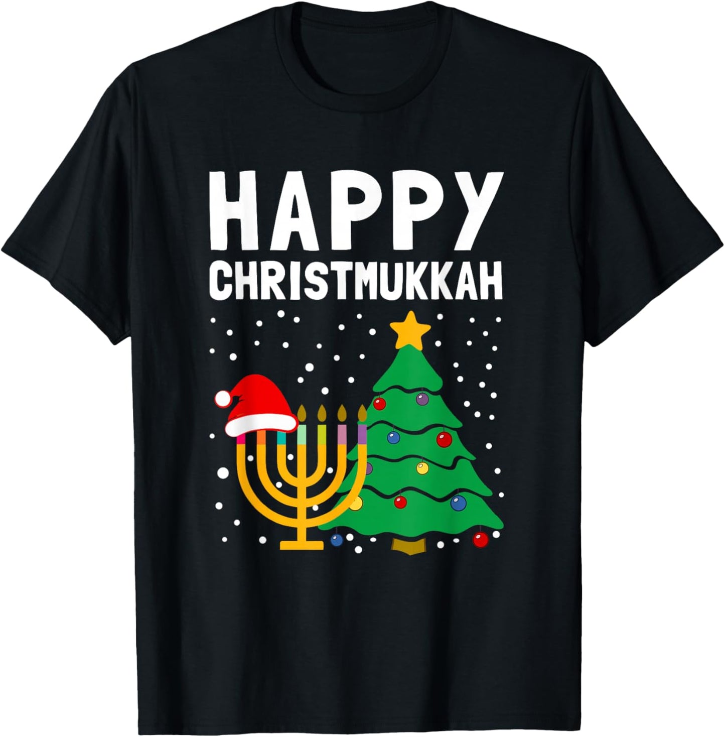 Happy Christmukkah Jewish Christmas Hanukkah Chanukah Gift T-Shirt - T-Shirt | Black