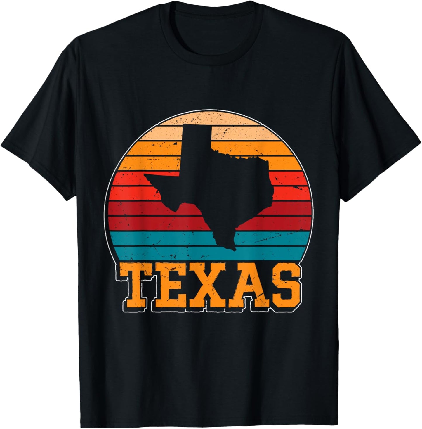 Texas Retro Vintage Sunset US State Texas Silhouette T-Shirt - T-Shirt | Black