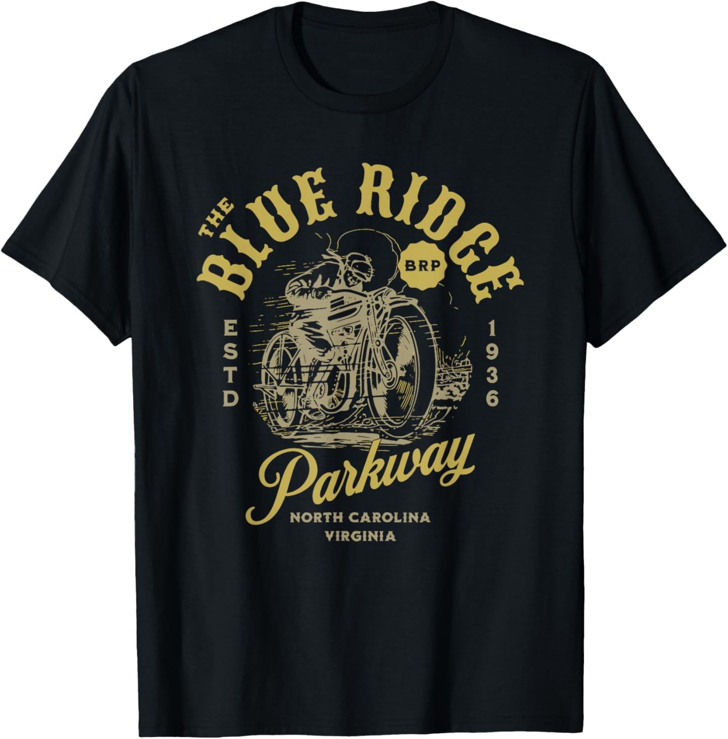 Blue Ridge Parkway Vintage Motorcycle Design T-Shirt - T-Shirt | Black