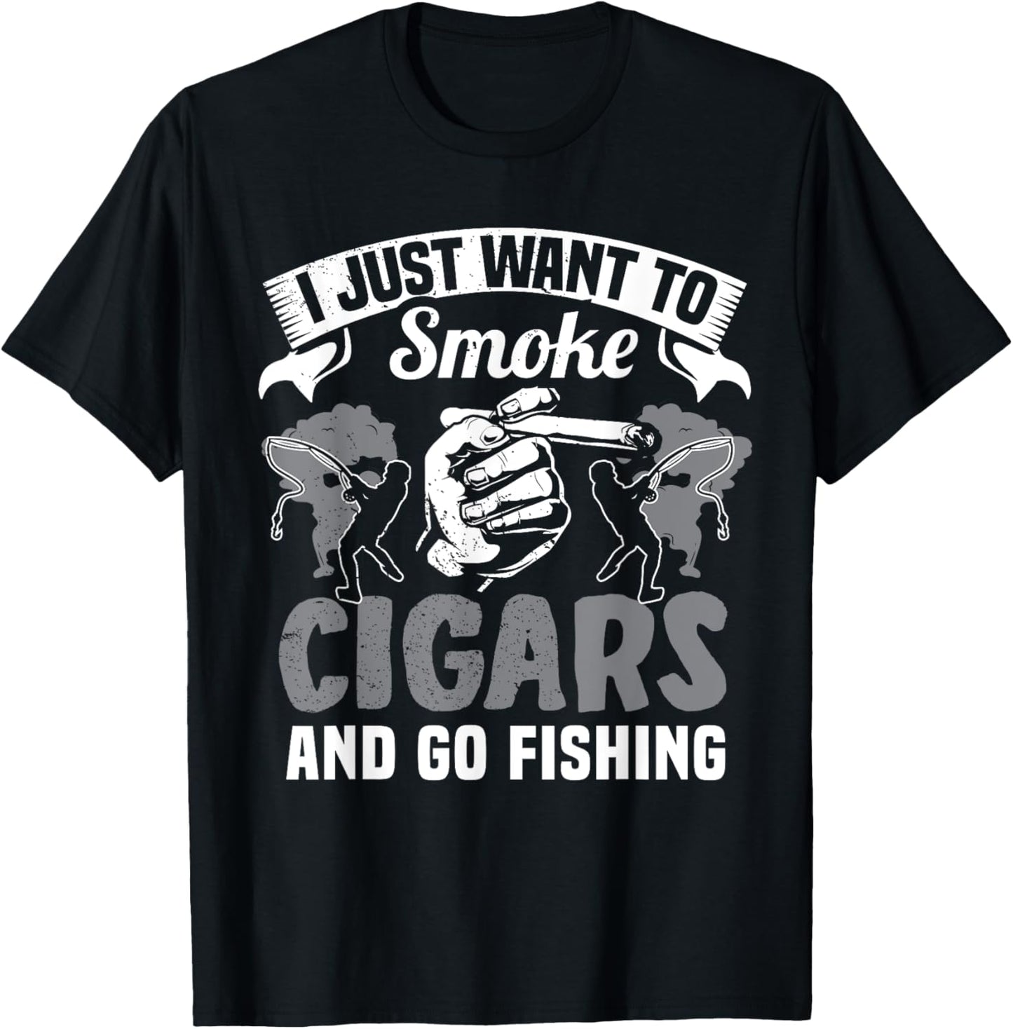 Fisherman Cigar Smoker Fishermen Smoke Cigars Fishing Lover T-Shirt - T-Shirt | Black
